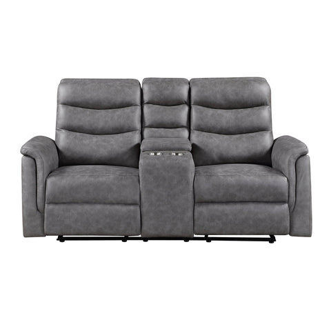 Metric Double Glider Reclining Love Seat with Center Console (8360GRY)