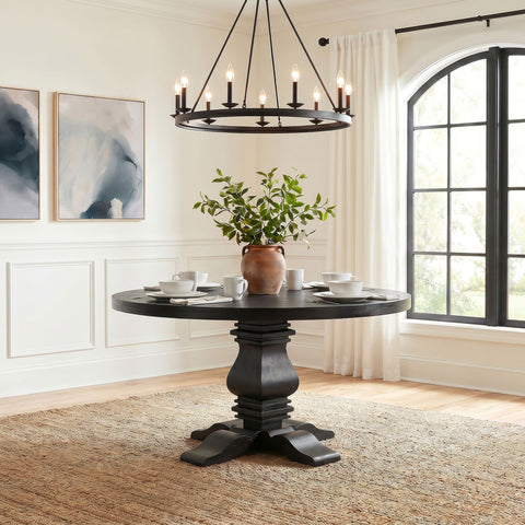 Mesa de comedor redonda Florence de 60 pulgadas con base de pedestal negra