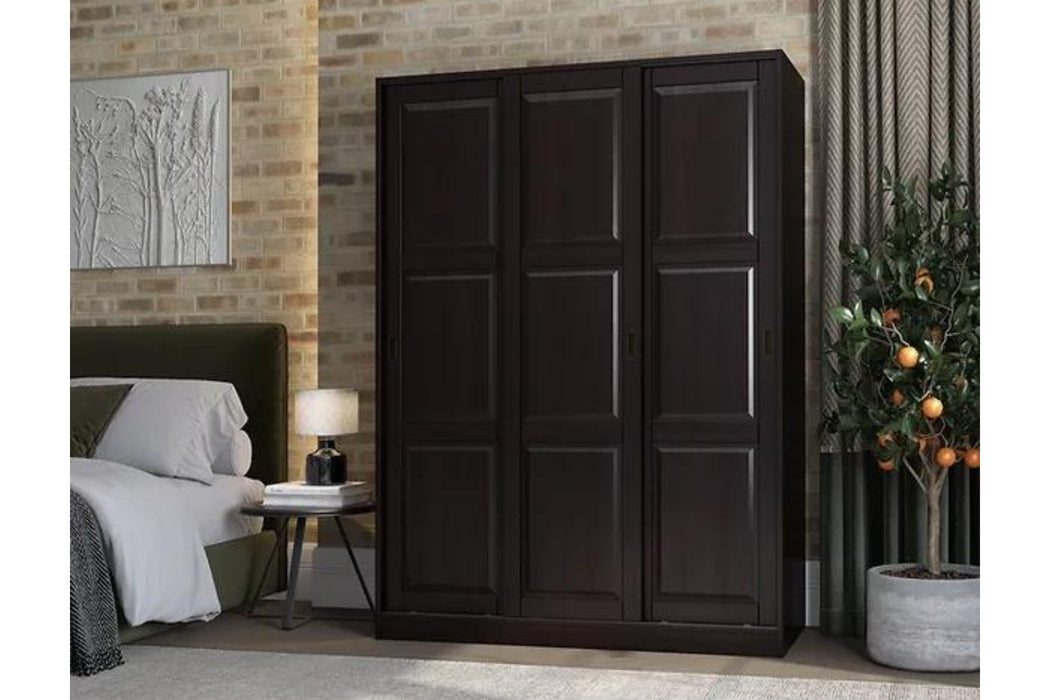 5673 - 100% Solid Wood 3-Sliding Door Wardrobe Armoire, Mocha With Optional Shelves