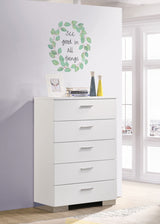 Cómoda de dormitorio Felicity de 5 cajones en blanco de alto brillo