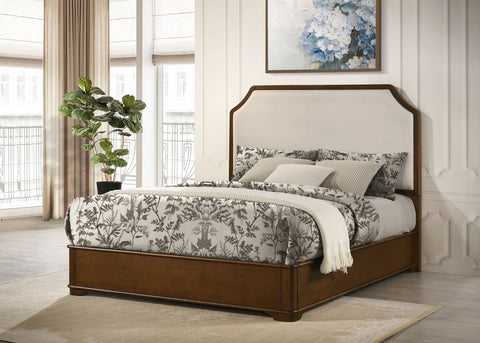 Cama Queen Garland de paneles, 58 pulgadas, color crema y cerezo marrón