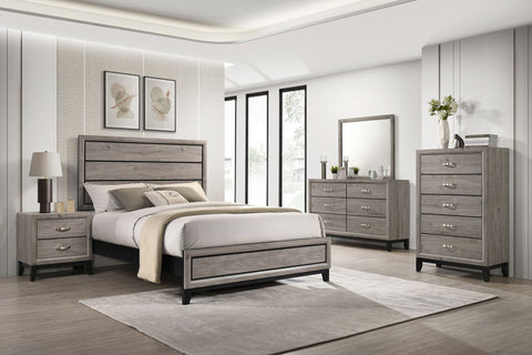 Cómoda para dormitorio Valen de 6 cajones y espejo, topo claro