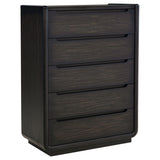 Cómoda de dormitorio Leandro de 5 cajones, negro bruñido