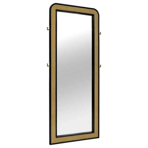Espejo de cuerpo entero Arini de ratán tejido, de pie, negro