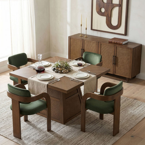 Fenwick 54.25" Cane, Oak Veneer And Solid Wood Dining Table