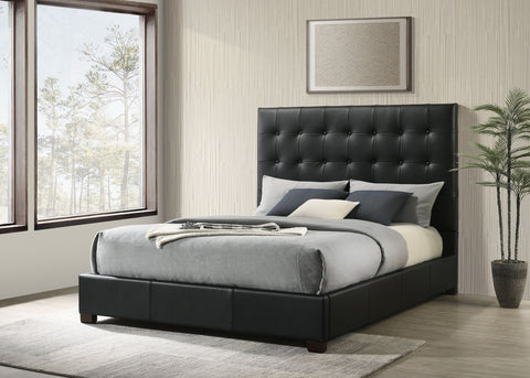 Cama de plataforma con panel Queen Medley de cuero genuino negra