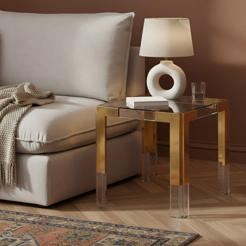Casper Glass Top, Acrylic And Metal Base End / Side Table