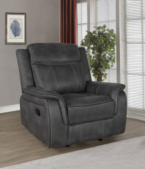 Sillón reclinable y mecedora Lawrence con tapizado acolchado, color carbón