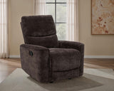 Sillón reclinable y mecedora tapizado en chenilla Navarro, marrón oscuro
