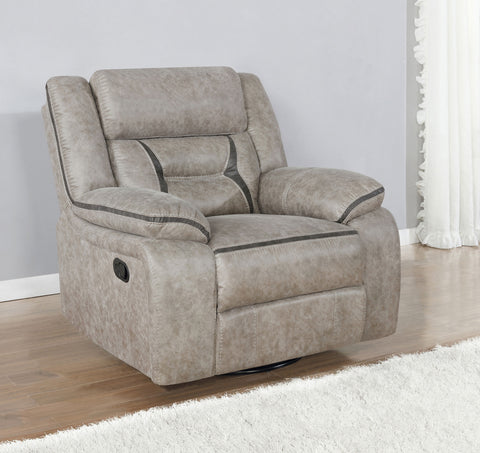 Sillón reclinable mecedor giratorio tapizado Greer, color topo