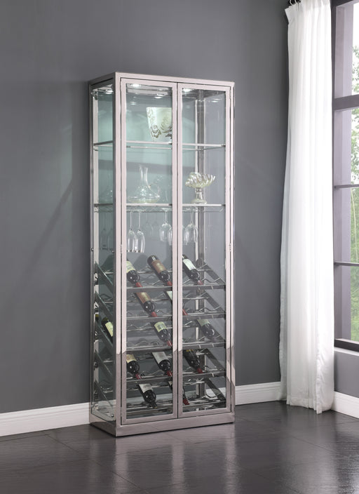 Contemporary Glass Curio w/ Wine & Stemware Racks 6655-CUR