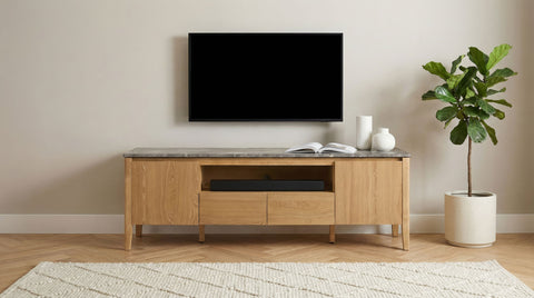 Mueble de TV SmartTop de 2 puertas de 63 pulgadas Bradley, gris y natural