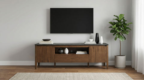Mueble para TV Bradley de 63 pulgadas con SmartTop y 2 puertas, gris ahumado y marrón
