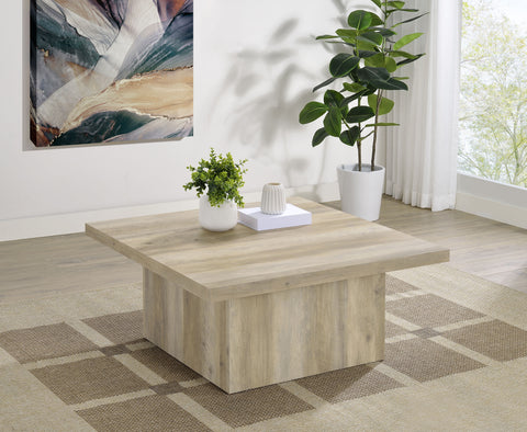 Mesa de centro cuadrada Devar de madera de ingeniería, pino envejecido