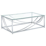 Mesa de centro rectangular Lille con tapa de cristal y estructura cromada
