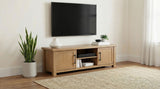 Mueble de TV de madera Beasley de 2 puertas y 71 pulgadas, consola multimedia, roble dorado