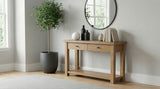 Mesa consola de madera Beasley de 2 cajones en roble dorado