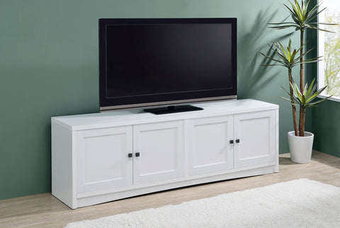 Mueble de TV Laughlin de madera de ingeniería de 78 pulgadas, blanco, con 4 puertas