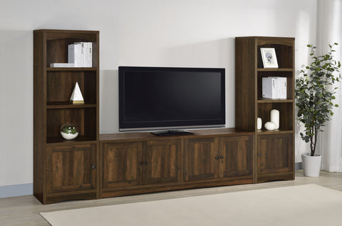 Mueble de TV Laughlin de 78 pulgadas de madera de ingeniería, 4 puertas, pino oscuro