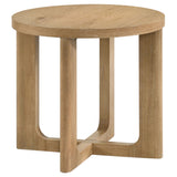 Mesa auxiliar redonda escultórica de madera Kessler, roble claro