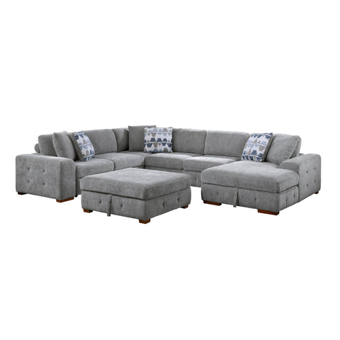 Raife 5-Piece Sectional with Right Chais, Pull-out Bed and Ottoman