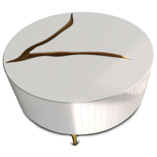 Timeless White Modern Round Coffee Table with Gold Accent Design