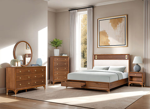 Cama Hepburne con piecera con almacenamiento - nogal