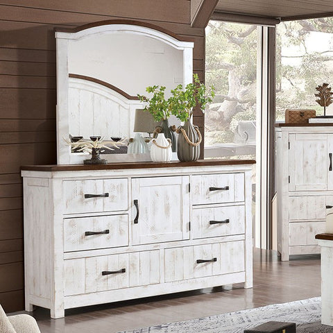 Alyson Dresser - Distressed White/Walnut