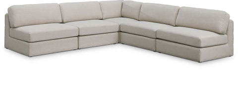 Seccional modular tapizado de tela con textura de lino Beckham de 114" de 5 piezas