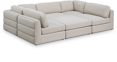 Seccional modular tapizado de tela con textura de lino Beckham de 114" de 6 piezas