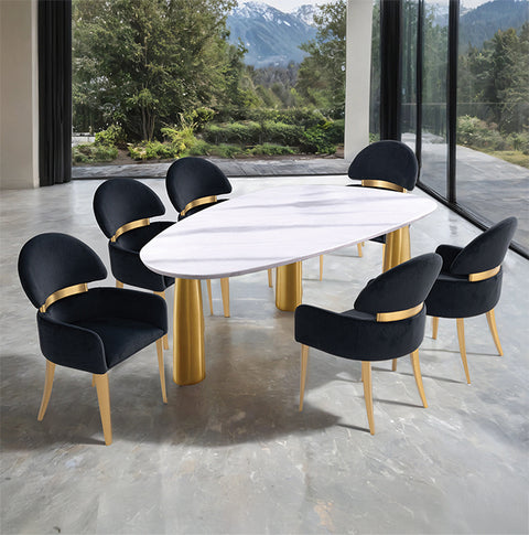 Northam 7 Pc. Dining Table Set W/ Black Chair - White/Matte Gold