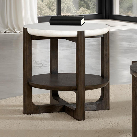 Vellara End Table w/ Stone Top - Dark Walnut