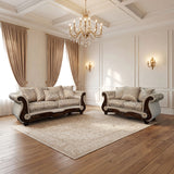 Fasciano Oversized Sofa + Loveseat - Beige Tan/Dark Cherry