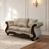 Fasciano Loveseat - Beige Tan/Dark Cherry