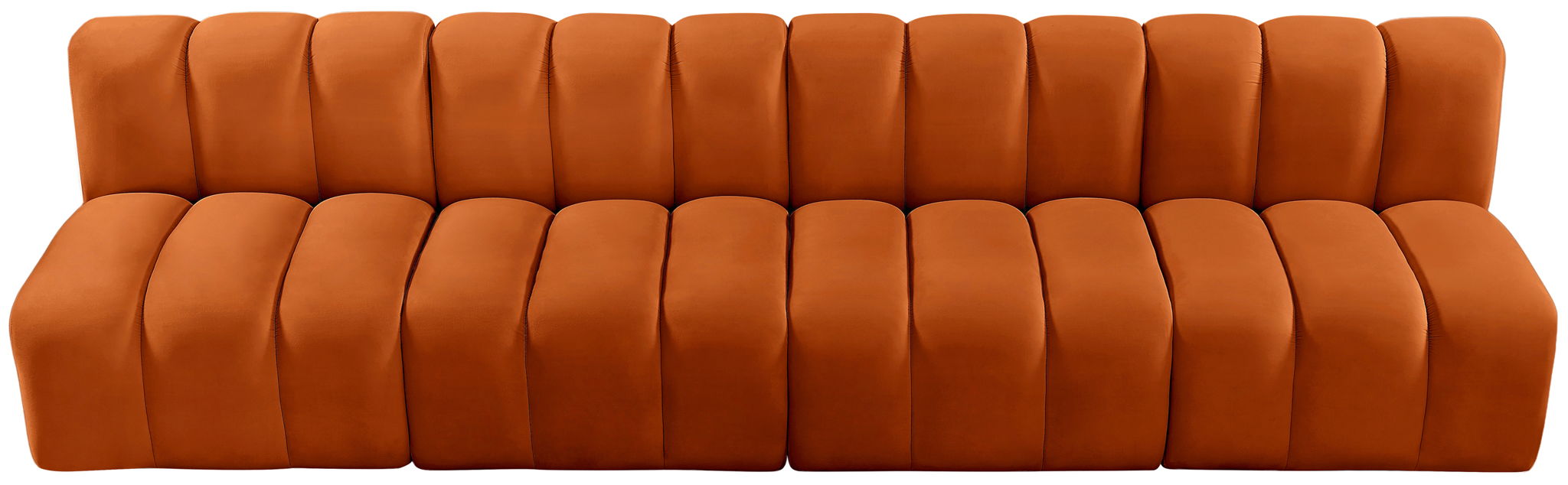 Seccional modular tapizado en terciopelo Arc de 119" de 4 piezas