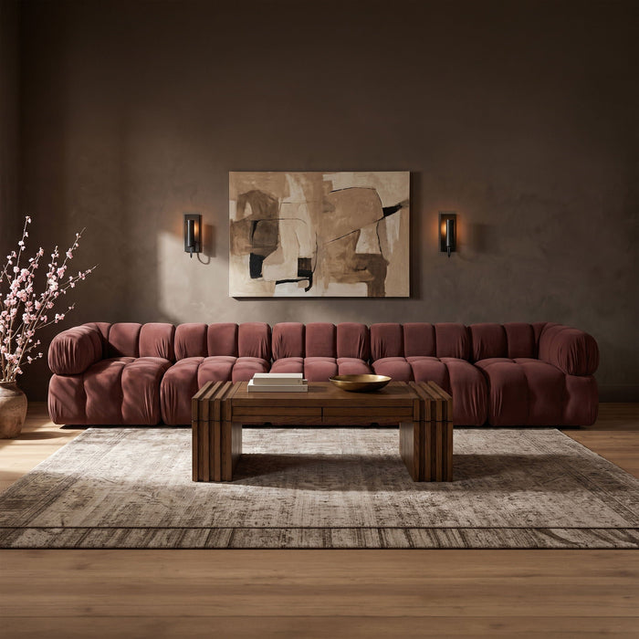 Orin 185" Velvet Performance Fabric Upholstered 5 Pc. Modular Sofa