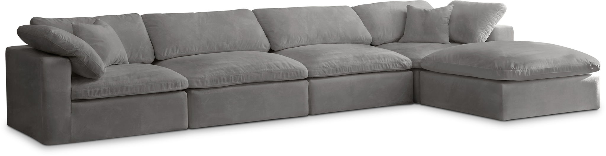 Cozy 158" Velvet Upholstered Overstuffed Fiber Filled Comfort Comfort 5pc. Modular Sectional