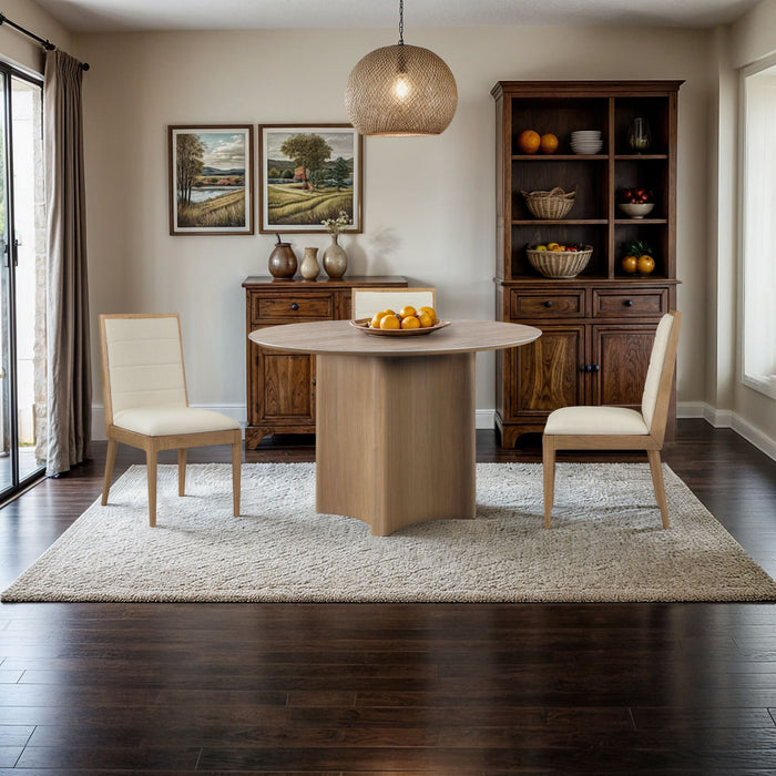 Corvina 46.5" Travertine Sintered Stone Top And Oak Veneer Base Dining Table