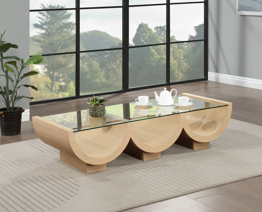 Beverwil Glass Top And Oak Veneer Base Coffee Table