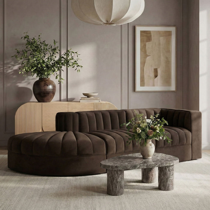 Rummi 112" Velvet Performance Fabric Upholstered 3pc. Modular Sofa