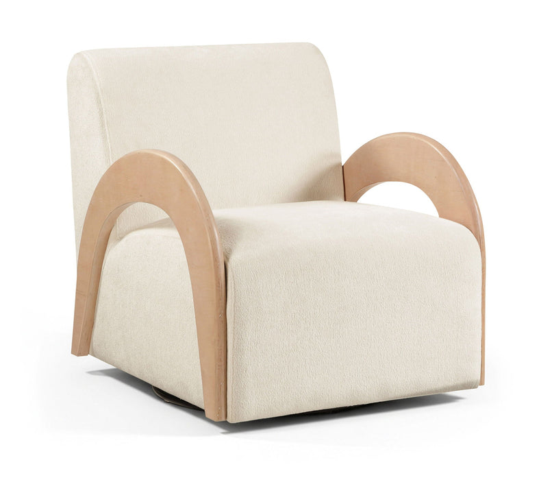 Neria Chenille Fabric Upholstered Swivel Chair - Cream