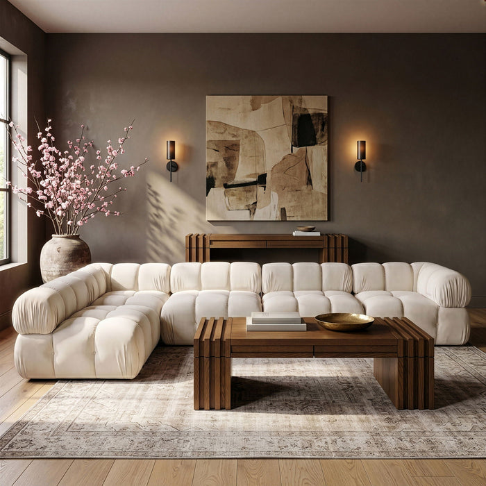 Orin 148" Velvet Performance Fabric Upholstered 5 Pc. Modular Sectional