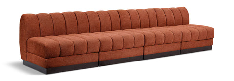 Sofá modular sin brazos tapizado de chenilla Quinn de 128" de 4 piezas