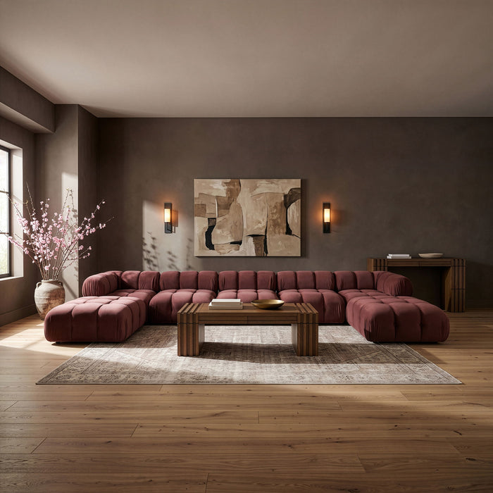 Orin 185" Velvet Performance Fabric Upholstered 7 Pc. Modular Sectional