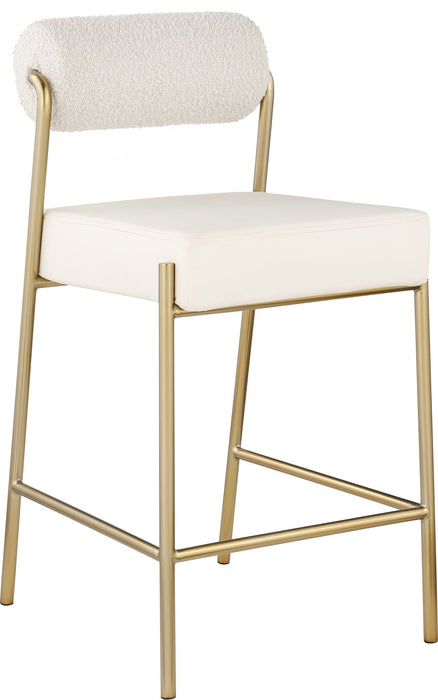 Carly Boucle Fabric And Vegan Leather Upholstered Counter Stool