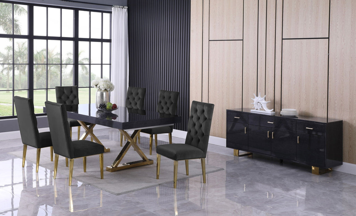 Excel 84" / 103.75" / 1123.5" Lacquer Finish Top And Stainless Steel Base 2 Leaf Extendable Dining Table