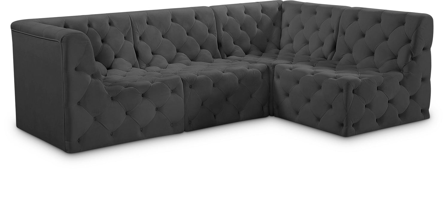 Seccional modular tapizado de terciopelo Tuft de 99" de 4 piezas
