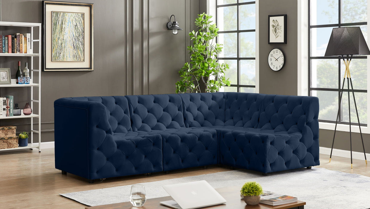 Seccional modular tapizado de terciopelo Tuft de 99" de 4 piezas