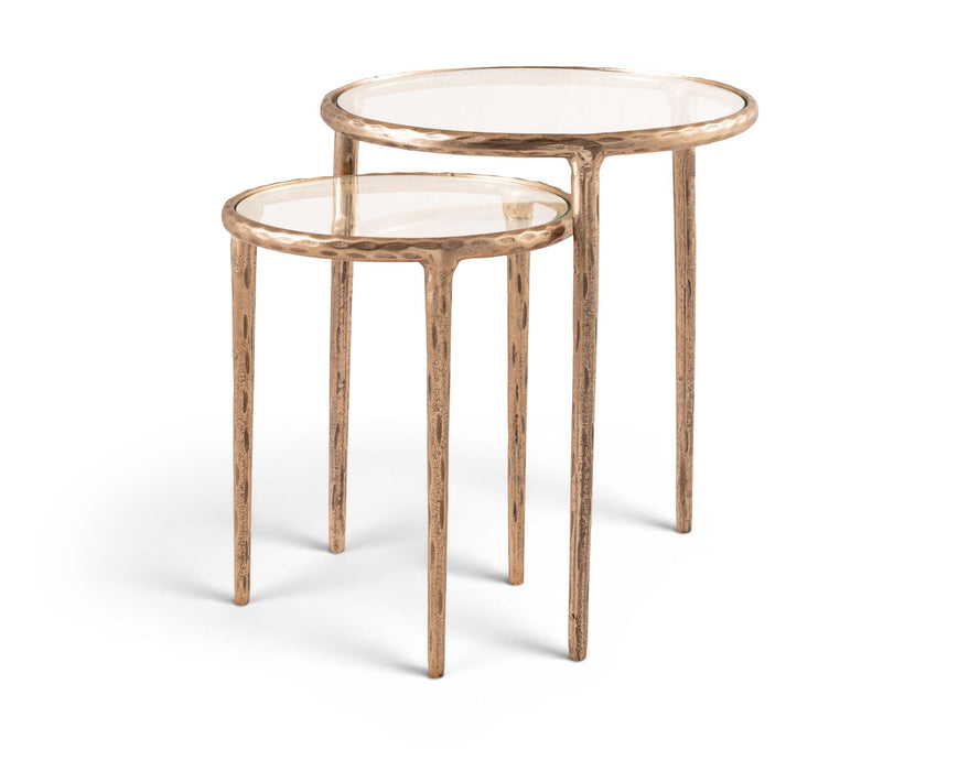 Evren Glass Top And Aluminum Base 2pc Nesting End Table