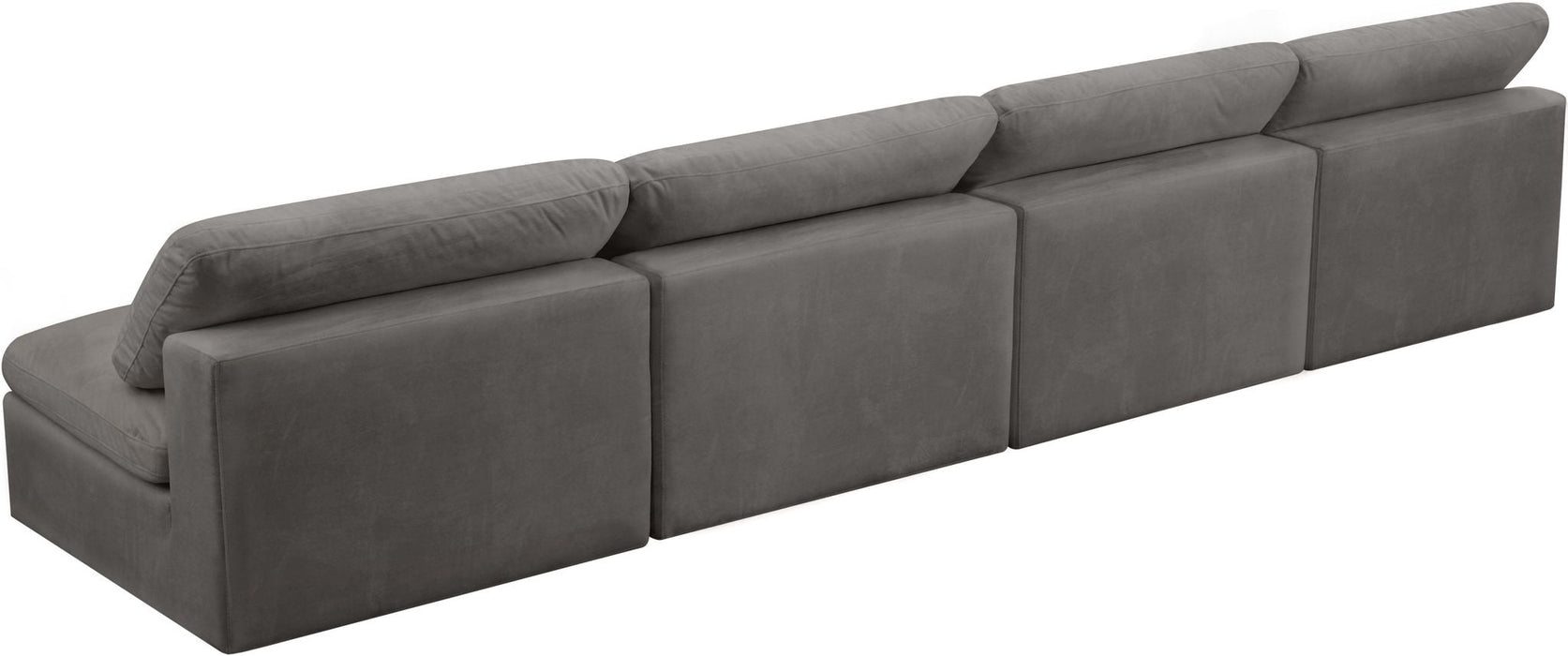 Cozy 156" Velvet Upholstered Overstuffed Fiber Filled Comfort Comfort 4pc. Armless Modular Sofa